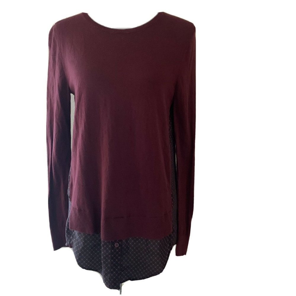 Ann Taylor LOFT Burgundy Mixed Media Blouse
